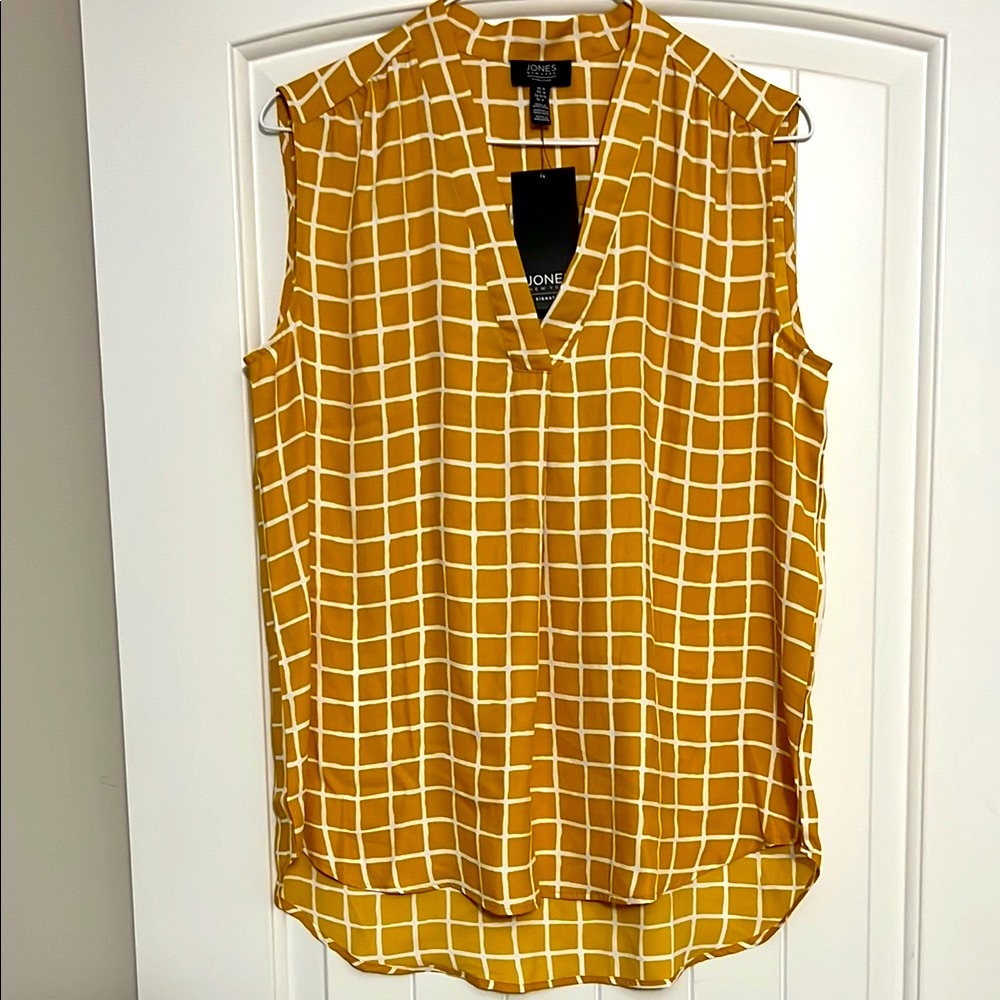 Brand New Jones New York Mustard Grid Women's Top